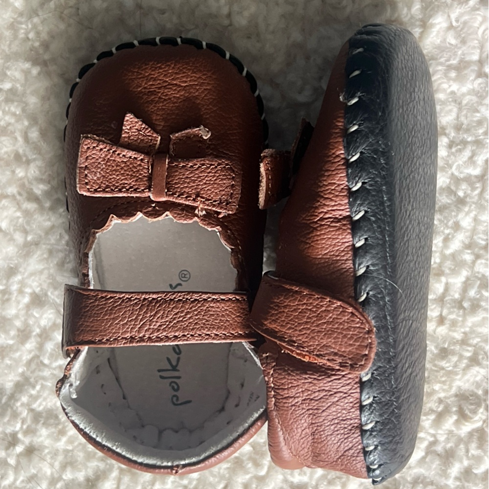 Polkatots brown leather ballerina flats with strap